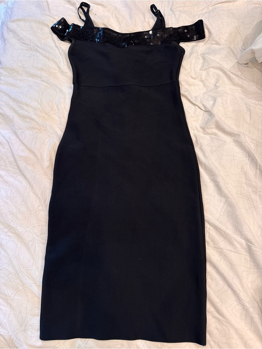 BCBGMaxAzria Black Sequin-Trim Midi Dress